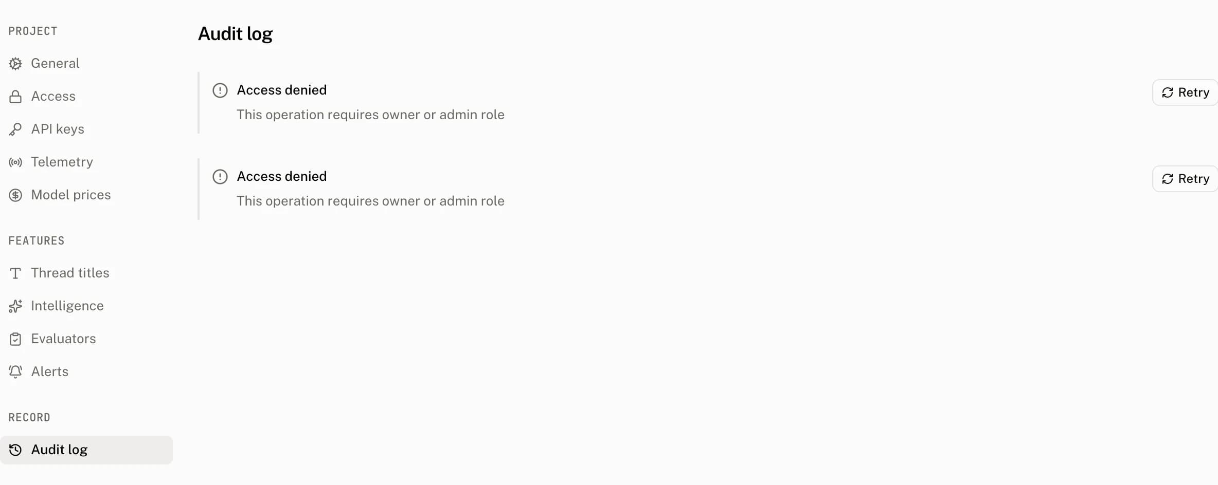 Settings › Audit log on the demo project