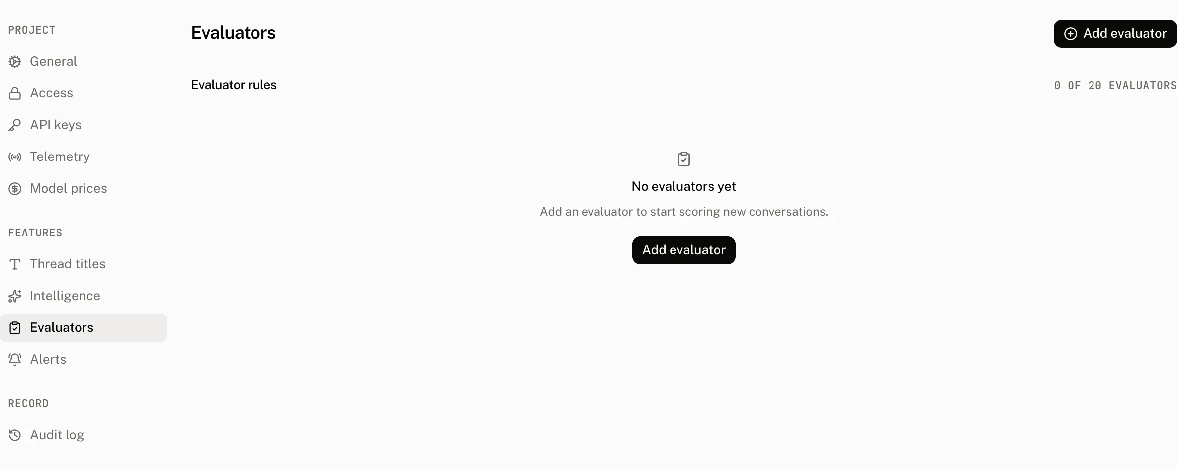 Settings › Evaluators on the demo project