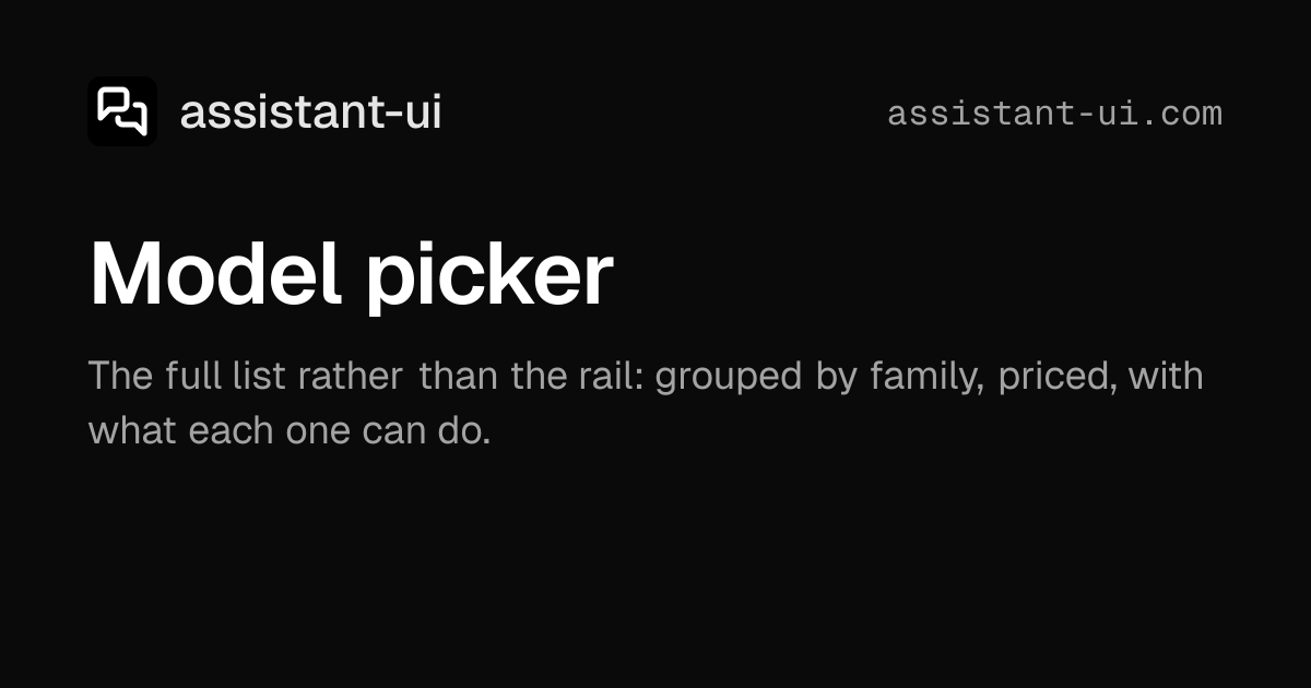 Model picker | Elements — assistant-ui